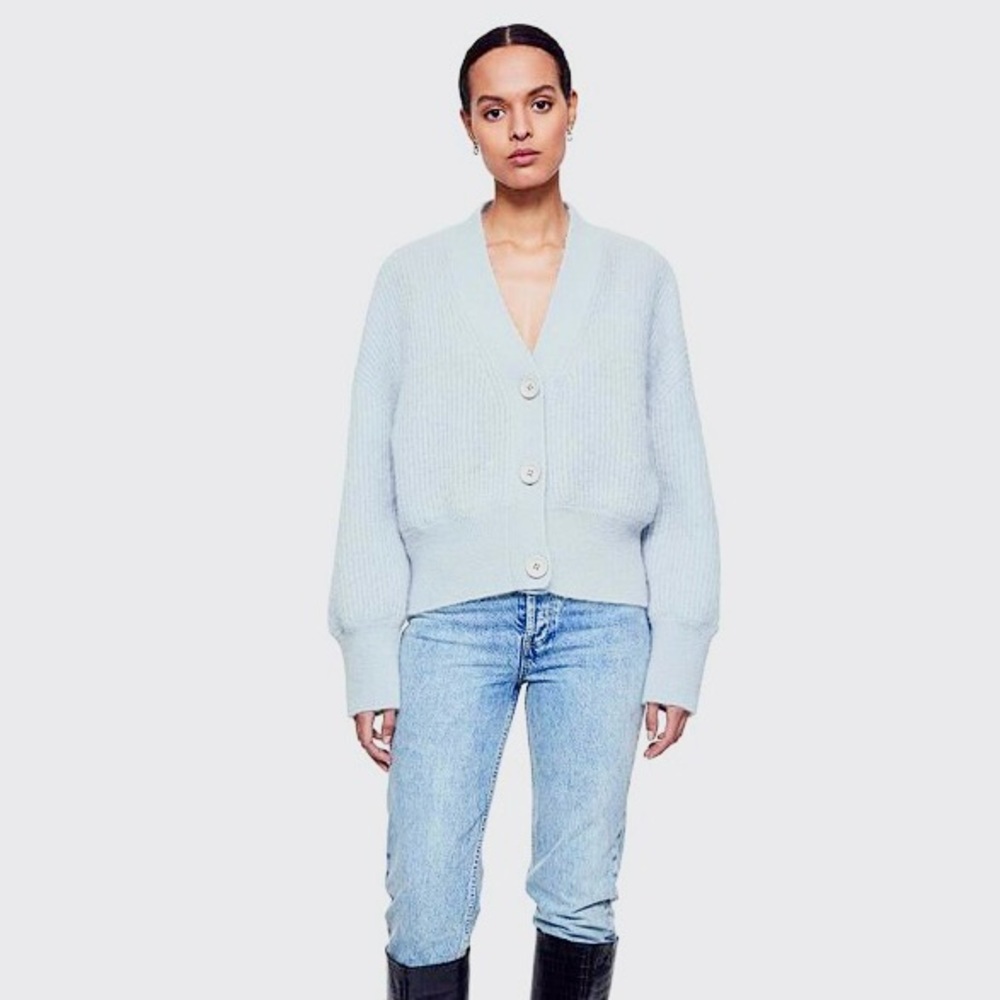 ANINE BING Maxwell v-neck cardigan sweater in light blue size Large